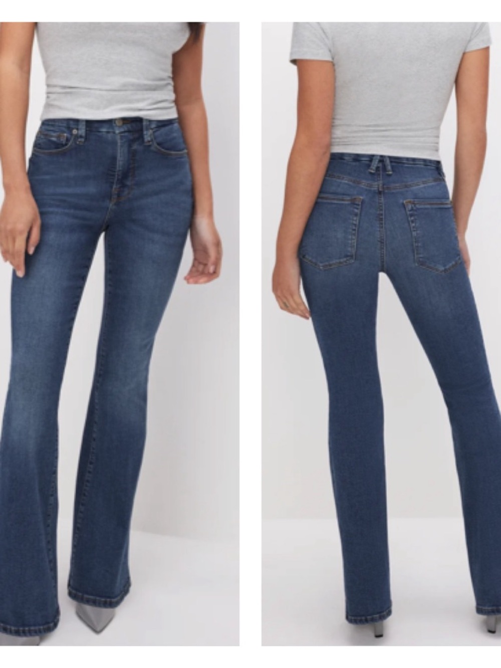 Good American Dark Blue High-Rise Flare Jeans
